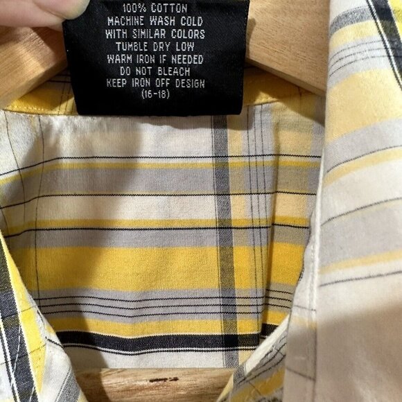 South Pole Teen Button Up Relaxed Short Sleeve  Yellow Plaid Shirt  Size L - Picture 5 of 7